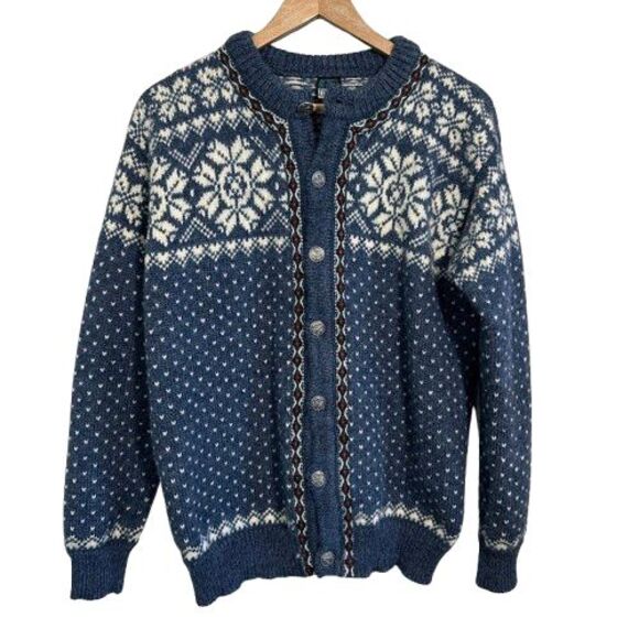 VTG Dale of Norway Wool Nordic Fair Isle Cardigan Sweater Womens M/L Blue Knit - Picture 1 of 7